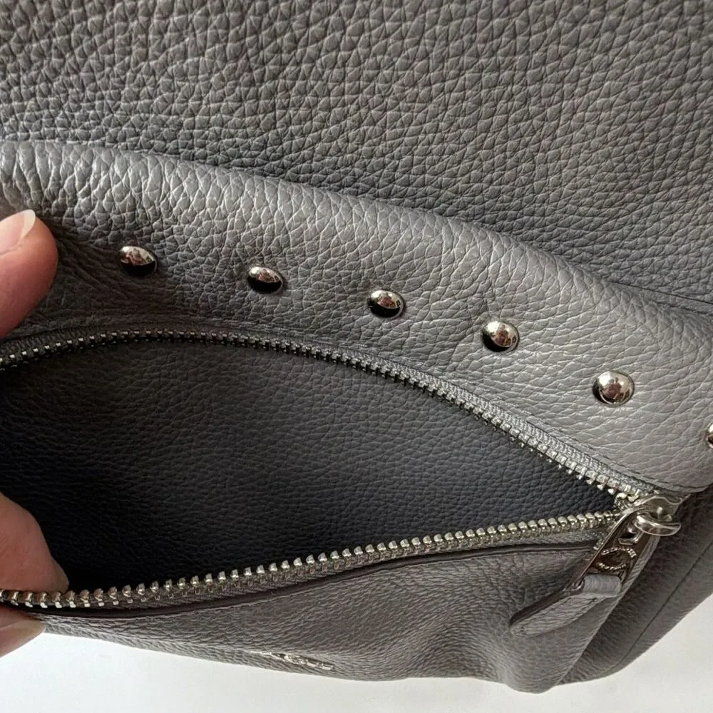 Coach Gray Medium Backpack Studded Zip Closure Adjustable Strap Pockets Lined